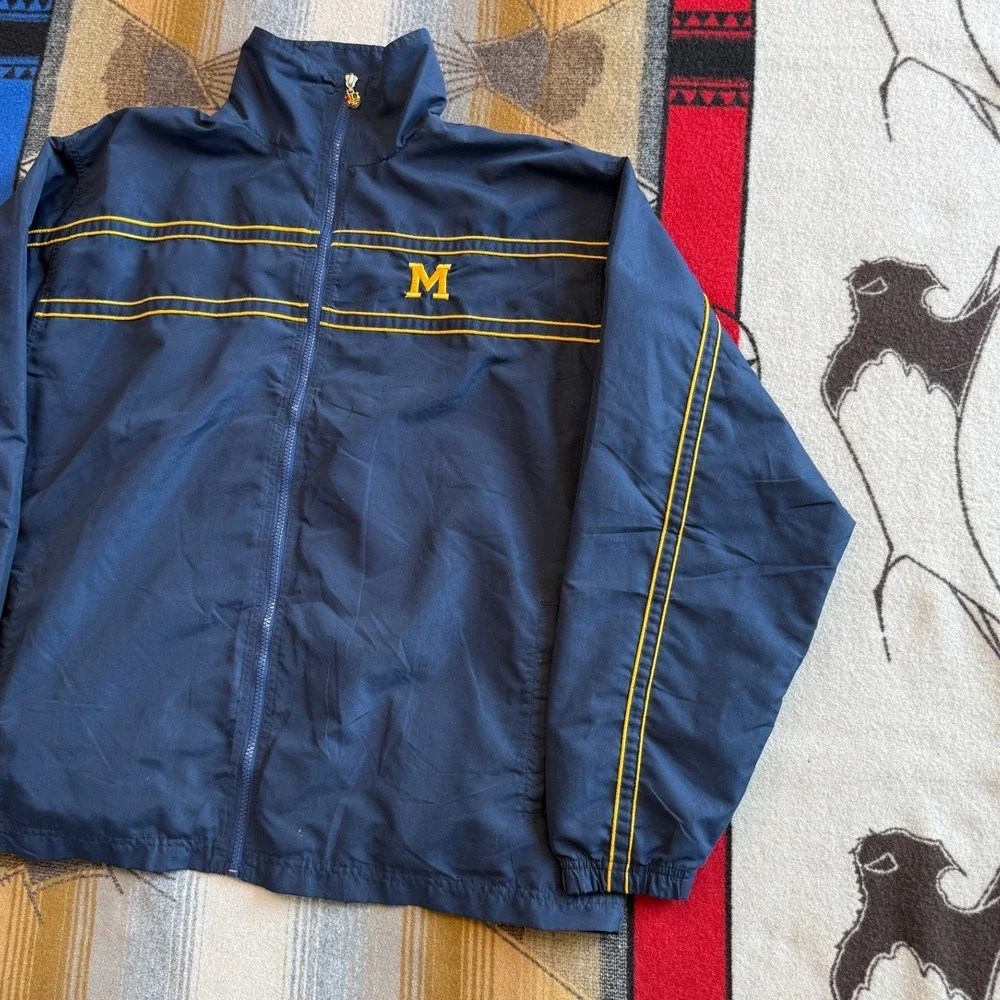 Joe College Sports Michigan Wolverines Windbreaker Jacket Navy Blue Mens XL